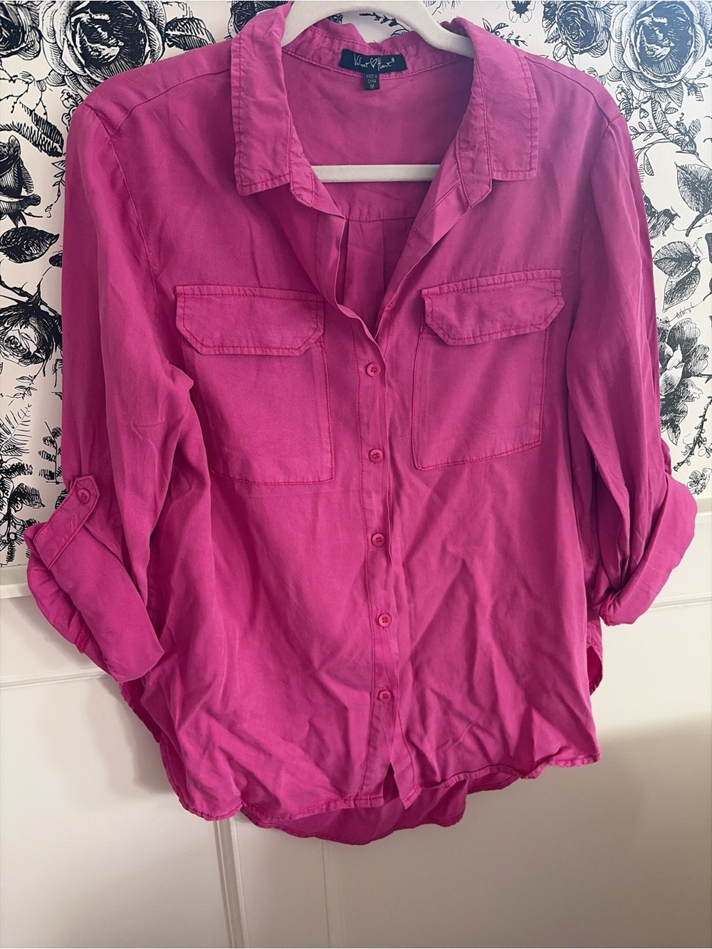 M✨ Velvet Heart Fuchsia Button-Up Utility Shirt